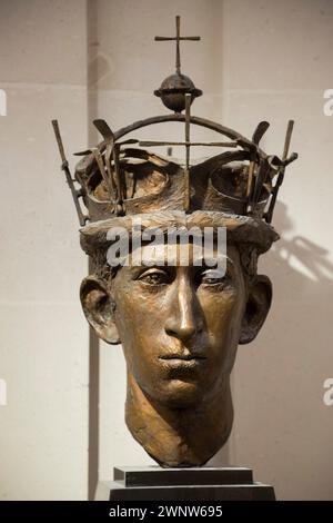 Statue / bust portrait of Prince Charles, from 1969 by David Wynne, on display at Guildhall Art Gallery, Guildhall Yard, City of London. UK. (137) Stock Photo