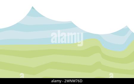 Spring background. Holiday retro abstract banner template with grass sky and cloud . Card with decoration. Vector simple illustration. Stock Vector