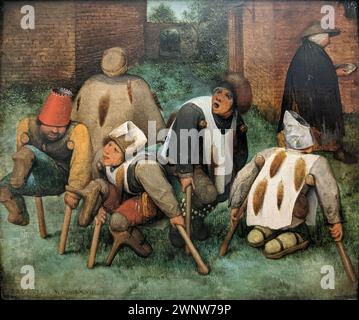 The Beggars or The Cripples is an oil-on-panel by the Netherlandish Renaissance artist Pieter Bruegel the Elder, painted in 1568. It is now in the Louvre in Paris. Stock Photo