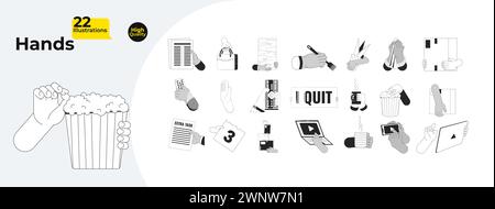 Everyday life cartoon hands outline illustration bundle Stock Vector