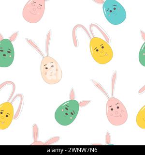 Easter eggs with bunny ears seamless pattern. Cute painted spring holiday symbols endless background. Pastel colors repeated cover. Vector flat illust Stock Vector