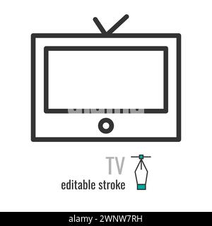 TV line icon. Television symbol. Vector graphics illustration EPS 10. Editable stroke Stock Vector