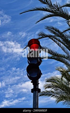 Red traffic light in Ribeirao Preto, Sao Paulo, Brazil Stock Photo