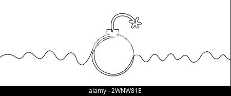 Continuous editable line drawing of bomb. One line drawing background. Vector illustration. Bomb icon in one line. Stock Vector