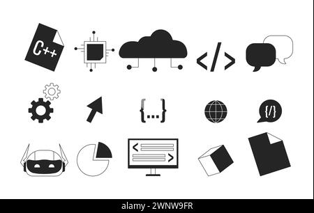 Mobile app development black and white 2D line cartoon objects set Stock Vector