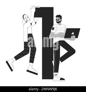 Software development team black and white 2D line cartoon character Stock Vector