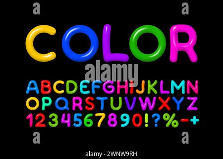 Color font, joy colorful. English alphabet and numbers sign. Vector Stock Vector