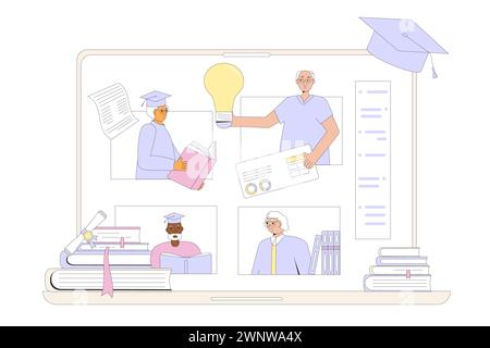 Education program for the elderly. Creative writing course. Senior aged people learning online. Retirement intellectual and social activity for reskil Stock Vector