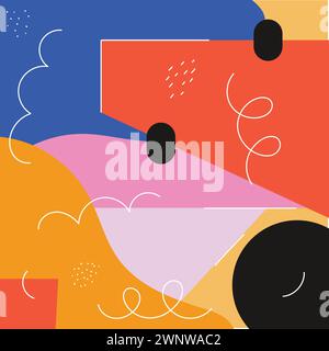 Creative doodle abstract print with different shapes and textures. Collage of colored slpashes and squiggles. Vector illustration Stock Vector
