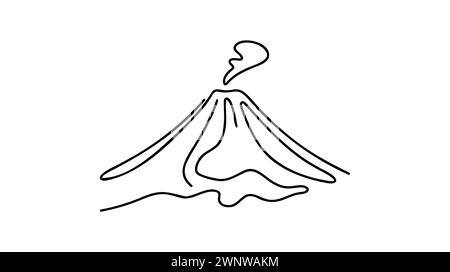 Magma Line Vector Erupting volcano in one line on a white background. Graphic ...
