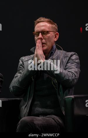 Laurence Fox and Calvin Robinson reunite and talk at event hosted by David Vance and Peter Mcilvenna, Stock Photo