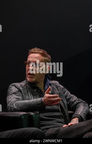 Laurence Fox and Calvin Robinson reunite and talk at event hosted by David Vance and Peter Mcilvenna, Stock Photo