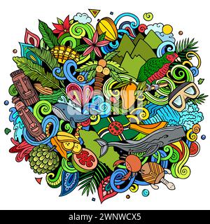 Vector funny doodle illustration with Dominica theme. Vibrant and eye-catching design, capturing the essence of North America culture and traditions t Stock Vector