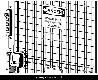 Industrial safety door designed to restrict access to dangerous robot or machines movement close up Stock Vector