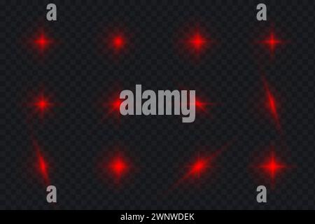Stars and light effects on a transparent background. Vector glowing elements isolated. Illuminated particles of the star set Stock Vector