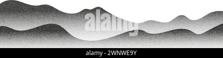 Black noise dots, a sand grain effect.Grayscale vector halftone dots background with a fading dot effect, resembling a abstract mountain landscape. Stock Vector