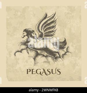 Pegasus etching ancient style Stock Vector