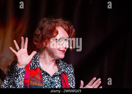 March 02, 2024, Neustadt an der Weinstraße: Political scientist and publicist Prof. Dr Ulrike Guerot in a lecture followed by a panel discussion Stock Photo