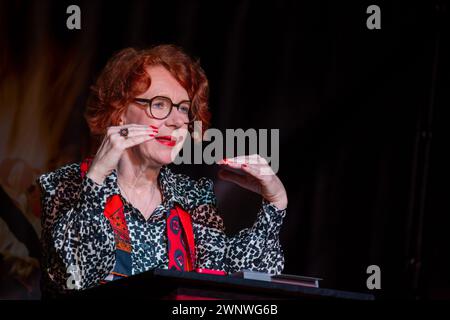 March 02, 2024, Neustadt an der Weinstraße: Political scientist and publicist Prof. Dr Ulrike Guerot in a lecture followed by a panel discussion Stock Photo