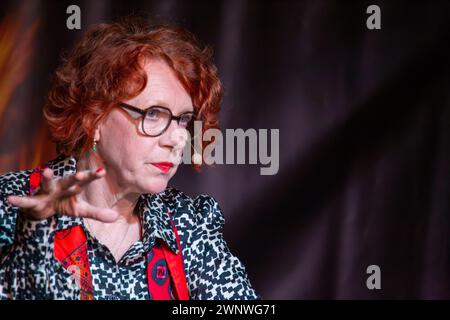 March 02, 2024, Neustadt an der Weinstraße: Political scientist and publicist Prof. Dr Ulrike Guerot in a lecture followed by a panel discussion Stock Photo