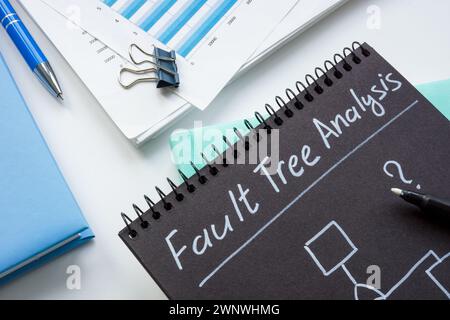 Notebook with Fault tree analysis and diagram. Stock Photo