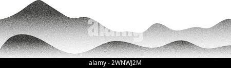 Black noise dots, a sand grain effect.Grayscale vector halftone dots background with a fading dot effect, resembling a abstract mountain landscape. Stock Vector