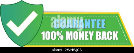 100% Money Back Guarantee, sales tag, Money Back Guaranteed Shield, money back guarantee label, 100 percent Money Back Stock Vector