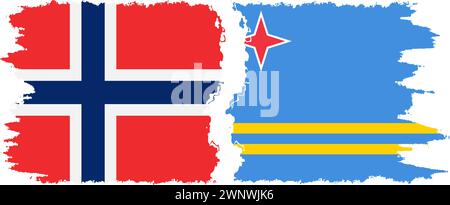 Aruba and Norwegian grunge flags connection, vector Stock Vector