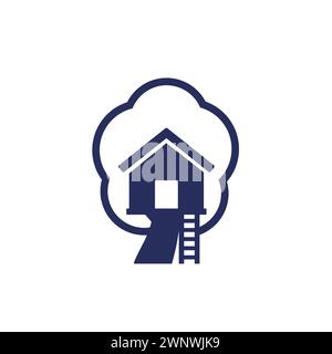 treehouse icon on white, cabin on a tree Stock Vector