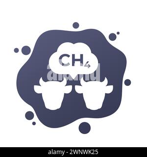 methane emissions icon with cattle, vector Stock Vector