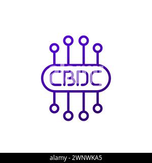 CBDC, digital currency line icon on white Stock Vector