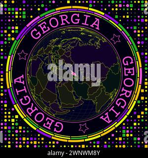 Futuristic Georgia on globe. Bright neon satellite view of the world centered to Georgia. Stock Vector