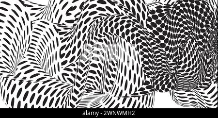 Monochromatic black dots on white that are wrapped around organic shapes twisted together. Stock Vector