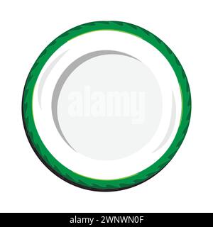 Dish, Empty plate with knife and fork  isolated on a white background. Plate circle icon with long shadow. Flat design style. Stock Vector