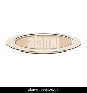 Dish, Empty plate with knife and fork  isolated on a white background. Plate circle icon with long shadow. Flat design style. Stock Vector