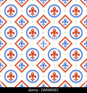 Vector Fleur de Lis Seamless Pattern, repeat background with illustrations of vintage pattern with fleur de lis in circle and rhombus cells, square po Stock Vector