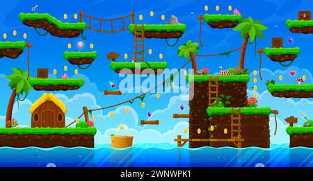 Island map for game level interface. Vector cartoon illustration of ...