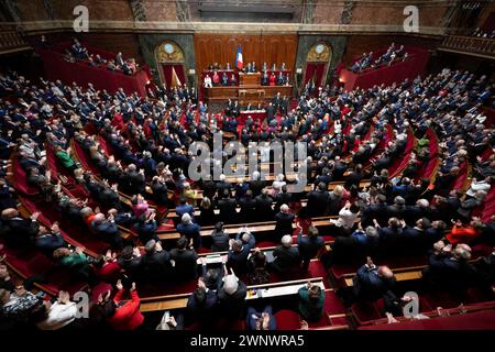 Versailles, France. 04th Mar, 2024. General view during the convocation of a congress of both houses of parliament in Versailles, southwestern of Paris, on March 4, 2024, to anchor the right to abortion in the country's constitution. Photo by Eliot Blondet/ABACAPRESS.COM Credit: Abaca Press/Alamy Live News Stock Photo