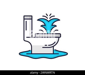 Color plumbing service icon. Clogged toilet, pipe, bathroom problems. Plumbing service, house bathroom or toilet flood problem, sewage maintenance and repair linear vector icon with leaking toilet Stock Vector