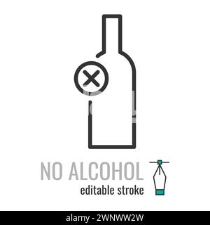 No Drinking Thin Line Vector Icon. Flat Icon Isolated on the White Background.Vector illustration EPS 10 Editable Stroke. Stock Vector