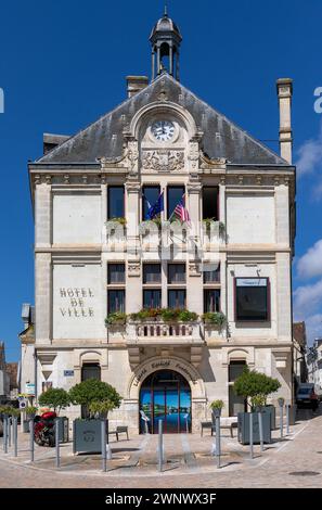 Europe, France, Centre-Val de Loire, Montrichard Town Hall (La Mairie de Montrichard Val de Cher) Stock Photo