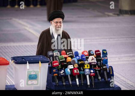 Tehran Tehran Iran 1st Mar 2024 Irans Supreme Leader Ayatollah Khamenei Speaks To Journalists After Casting His Vote On 01 March 2024 Iran Tehran Credit Image Sobhan Farajvanpacific Press Via Zuma Press Wire Editorial Usage Only! Not For Commercial Usage! 2wnwx4r 