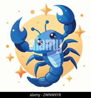 cute blue Scorpion with golden stars illustration on white Stock Vector