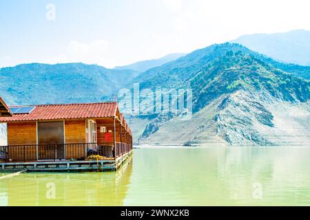 Floating Huts on tehri lake, Floating resort on tehri lake, Uttarakhand, India. Maldives of india. Tehri lake in Uttarakhand, india Stock Photo