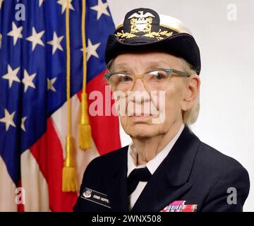 GRACE HOPPER (1906-1992)  American computer scientist and US Navy rear admiral in 1984. Photo: US Navy Stock Photo