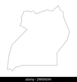 Uganda country simplified map. Black dotted outline contour. Simple vector icon. Stock Vector