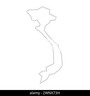Vietnam country simplified map. Black dotted outline contour. Simple vector icon. Stock Vector