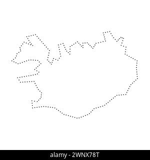 Iceland country simplified map. Black dotted outline contour. Simple vector icon. Stock Vector