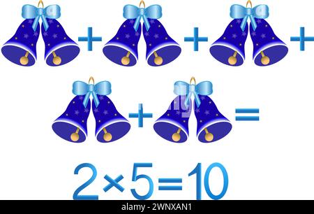 Educational games for children, multiplication action, example with bells. Stock Vector