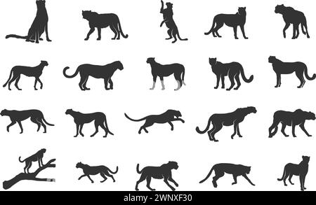 Cheetah silhouette, Cheetah running silhouettes, Cheetah vector illustration Stock Vector